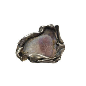 Vintage Artisan Abstract Brutalist Sterling Silver Purple Roman Glass Brooch Pin